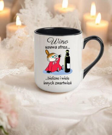 Kubeczek Combo 330 ml z napisem "Wino usuwa stres , bieliznę i inne zmartwienia "
