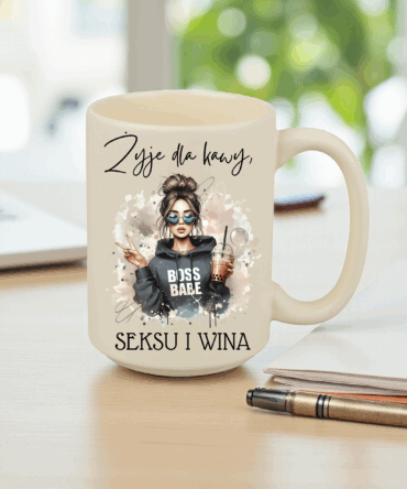Kubek   żyję dla kawy seksu i wina